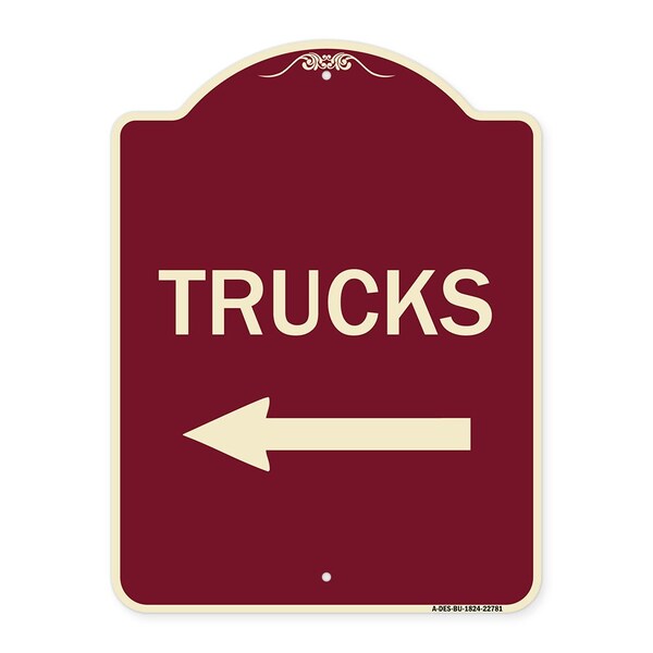 Trucks Trucks With Left Arrow Heavy-Gauge Aluminum Architectural Sign, 24" x 18", BU-1824-22781